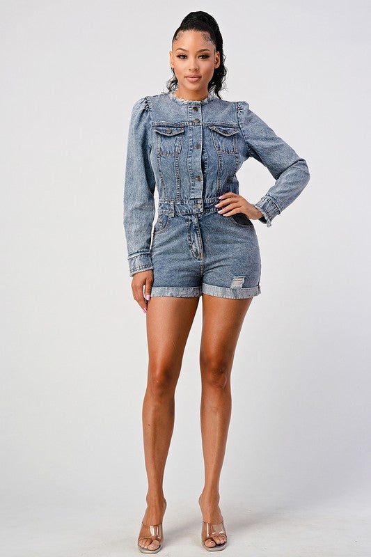 Long Sleeve Denim Romper | Modern Boutique Fashion
