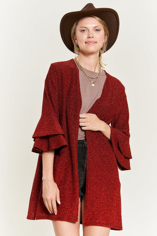 Glitter Bell Sleeve Kimono Cardigan Krt1664 | Modern Boutique Fashion