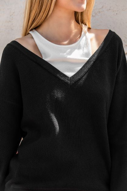 Two Layered Knit Sweater - Black | Modern Boutique Fashion