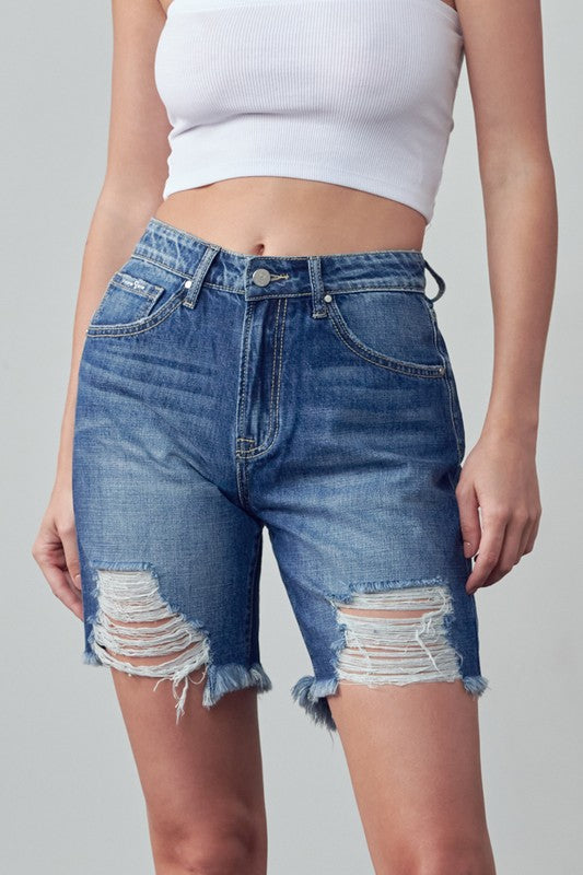 High Rise Ripped Bermuda Denim Shorts | Modern Boutique Fashion
