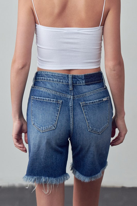 High Rise Ripped Bermuda Denim Shorts | Modern Boutique Fashion