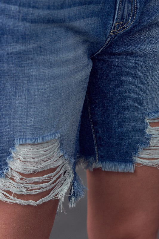 High Rise Ripped Bermuda Denim Shorts | Modern Boutique Fashion