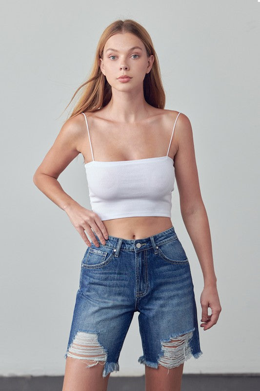 High Rise Ripped Bermuda Denim Shorts | Modern Boutique Fashion