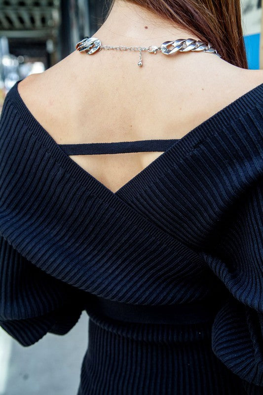 Black Wrap Knit Dress