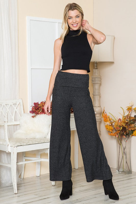 Rib Brush Wide Leg Pants With Pockets | Modern Boutique Fashion