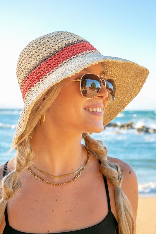Stripe Accent Straw Bucket Hat | Modern Boutique Fashion
