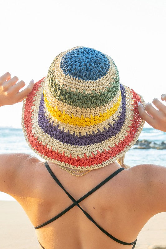 Rainbow Woven Straw Bucket Hat | Modern Boutique Fashion