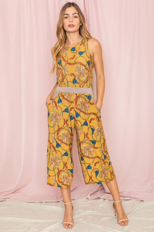 Blouson Chain Tassel Print Cropped Jumpsuit | Modern Boutique Fashion