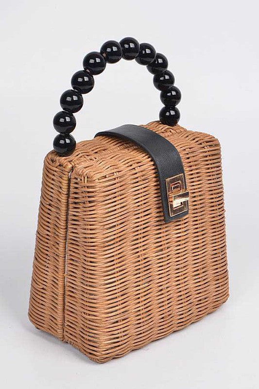 Beads Handle Straw Structure Clutch Swing Bag | Modern Boutique Fashion