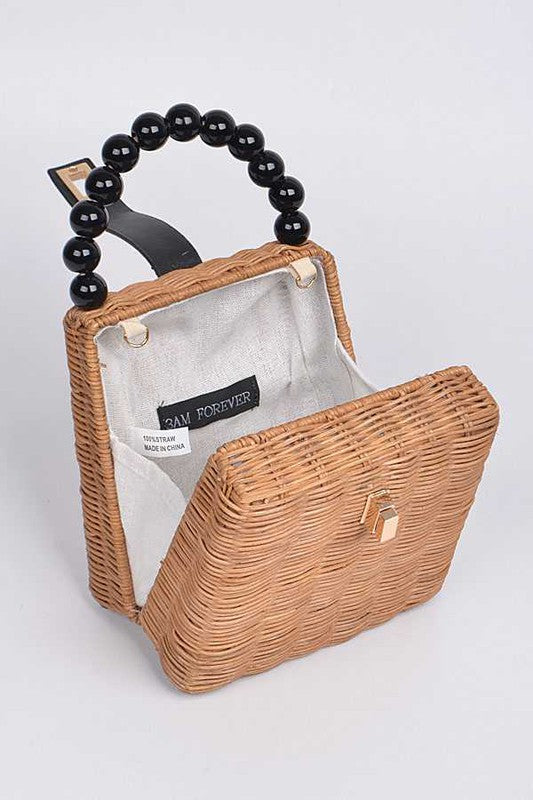 Beads Handle Straw Structure Clutch Swing Bag | Modern Boutique Fashion
