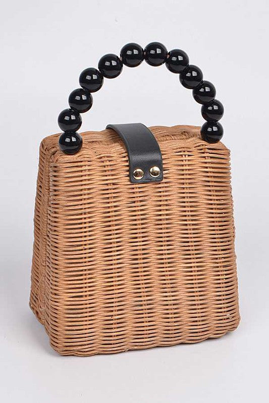 Beads Handle Straw Structure Clutch Swing Bag | Modern Boutique Fashion