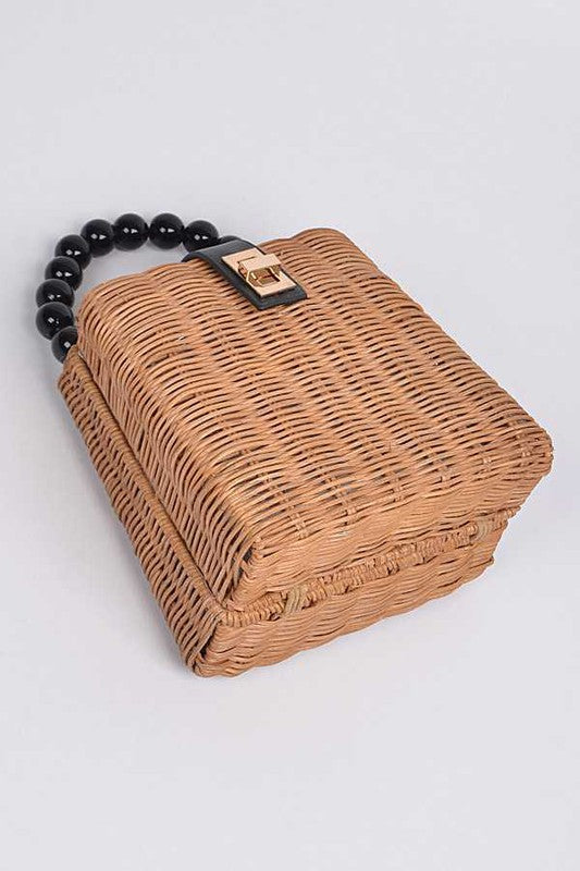 Beads Handle Straw Structure Clutch Swing Bag | Modern Boutique Fashion