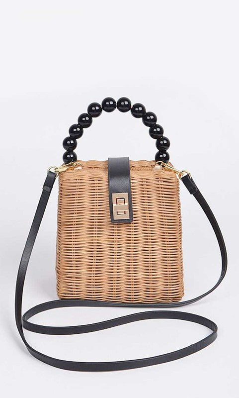Beads Handle Straw Structure Clutch Swing Bag | Modern Boutique Fashion