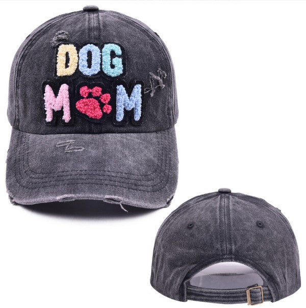 Dog Mom Chenille Patch Distressed Hat Cap | Modern Boutique Fashion