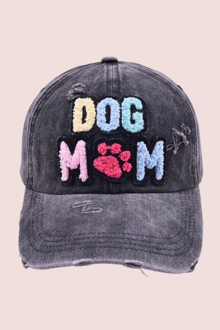 Dog Mom Chenille Patch Distressed Hat Cap | Modern Boutique Fashion