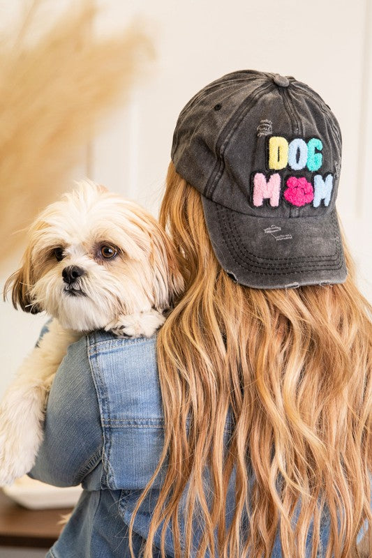 Dog Mom Chenille Patch Distressed Hat Cap | Modern Boutique Fashion