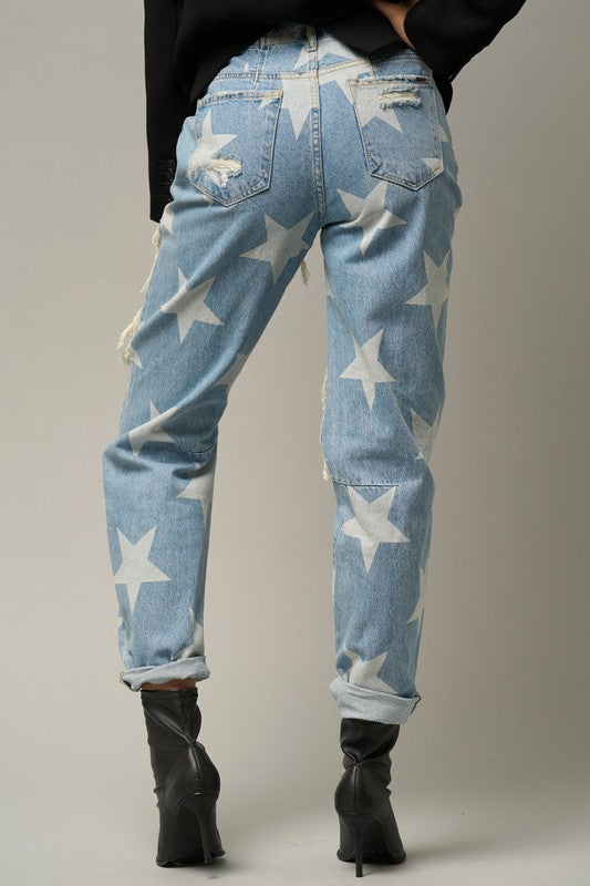 Star Print Slouch Jeans | Modern Boutique Fashion
