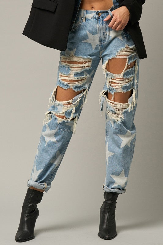 Star Print Slouch Jeans | Modern Boutique Fashion
