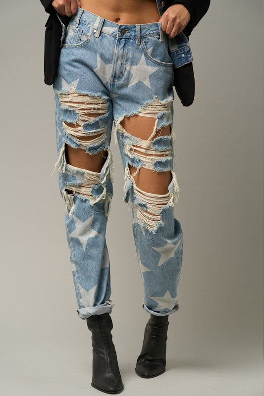 Star Print Slouch Jeans | Modern Boutique Fashion