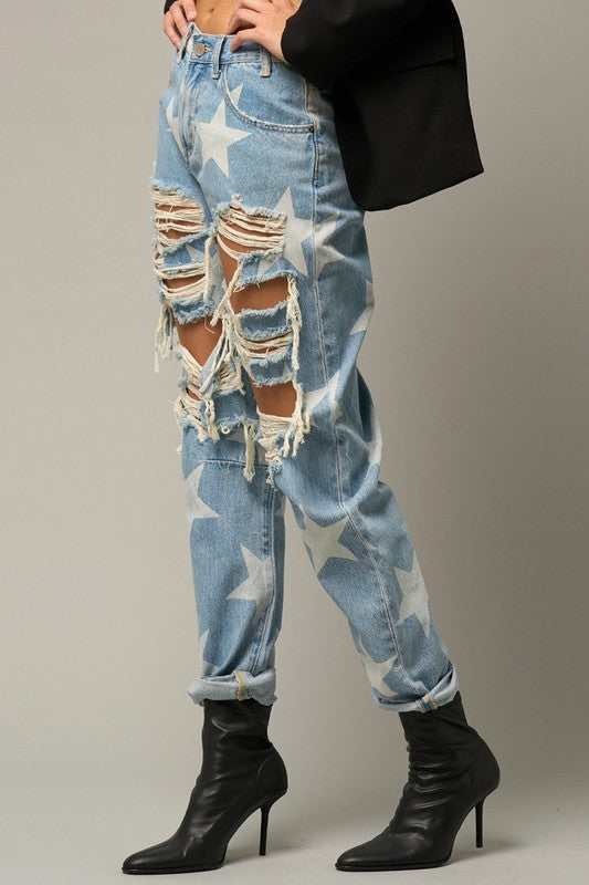 Star Print Slouch Jeans | Modern Boutique Fashion