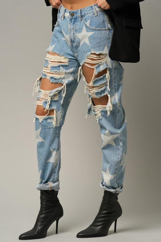 Star Print Slouch Jeans | Modern Boutique Fashion