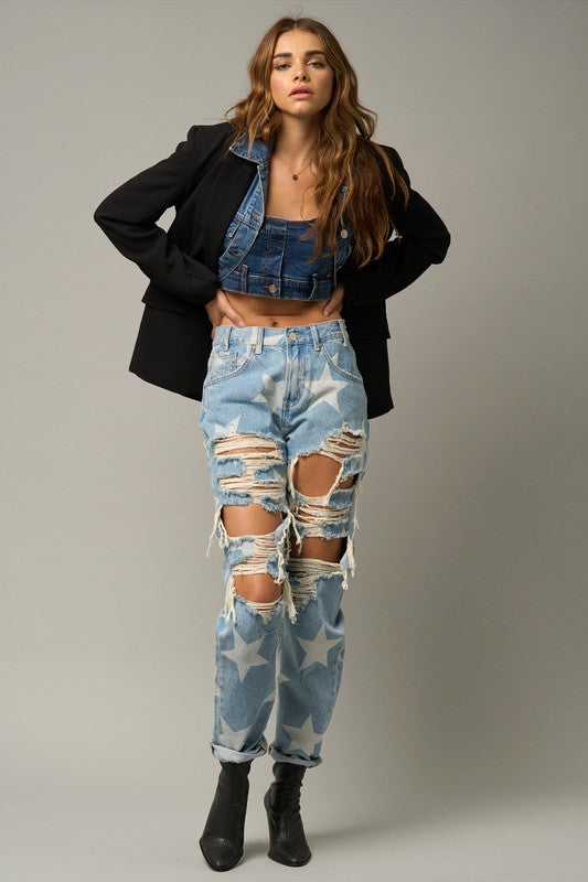 Star Print Slouch Jeans | Modern Boutique Fashion