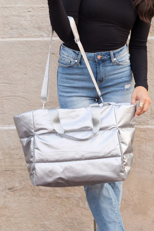Metallic Puffer Tote | Modern Boutique Fashion