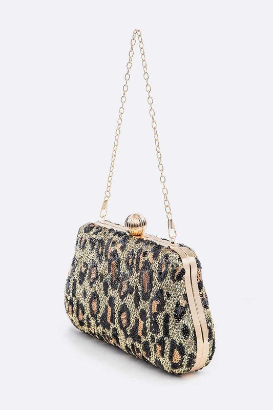 Leopard Print Sequins Convertible Box Clutch | Modern Boutique Fashion