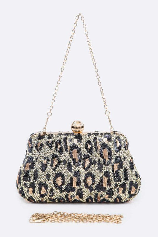 Leopard Print Sequins Convertible Box Clutch | Modern Boutique Fashion