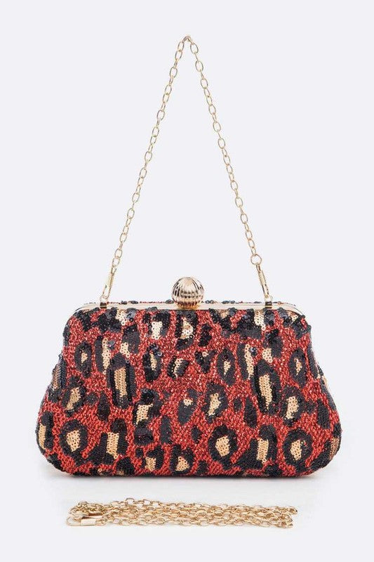 Leopard Print Sequins Convertible Box Clutch | Modern Boutique Fashion
