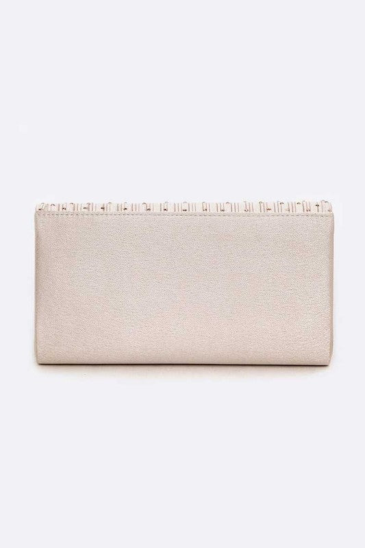 Crystal Pave Pleated Satin Clutch Bag | Modern Boutique Fashion