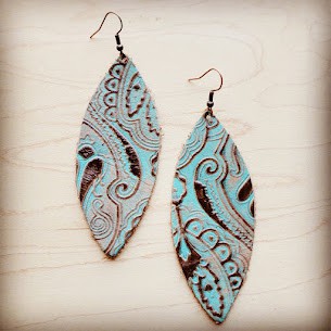 Narrow Leather Oval Earrings-Napolis Turq & Brown | Modern Boutique Fashion