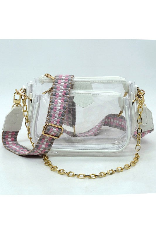See Thru Clear 2-In-1 Crossbody Bag Guitar Strap | Modern Boutique Fashion