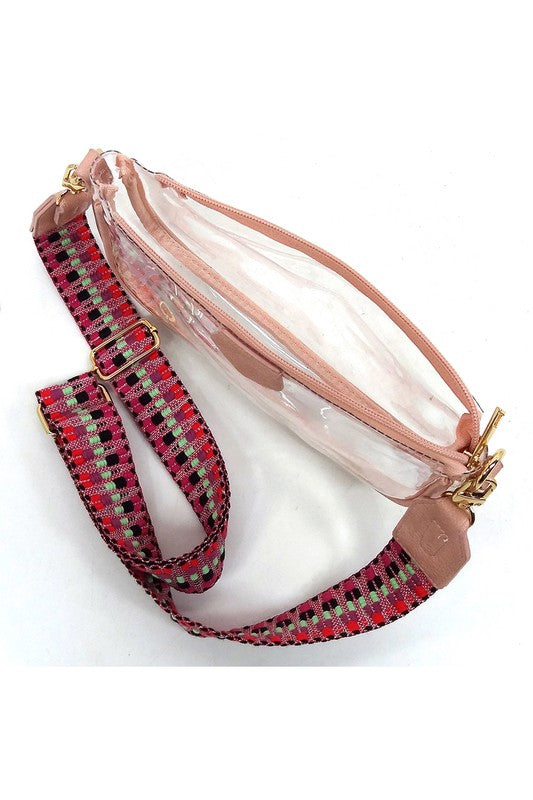 See Thru Clear 2-In-1 Crossbody Bag Guitar Strap | Modern Boutique Fashion