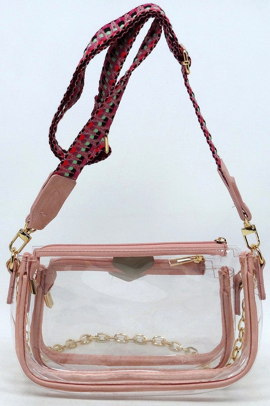 See Thru Clear 2-In-1 Crossbody Bag Guitar Strap | Modern Boutique Fashion