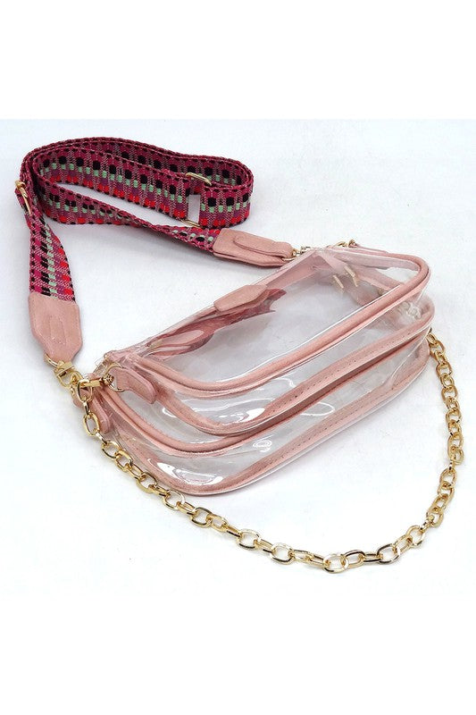 See Thru Clear 2-In-1 Crossbody Bag Guitar Strap | Modern Boutique Fashion
