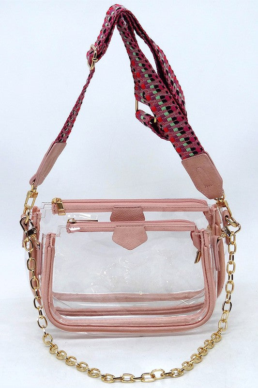 See Thru Clear 2-In-1 Crossbody Bag Guitar Strap | Modern Boutique Fashion