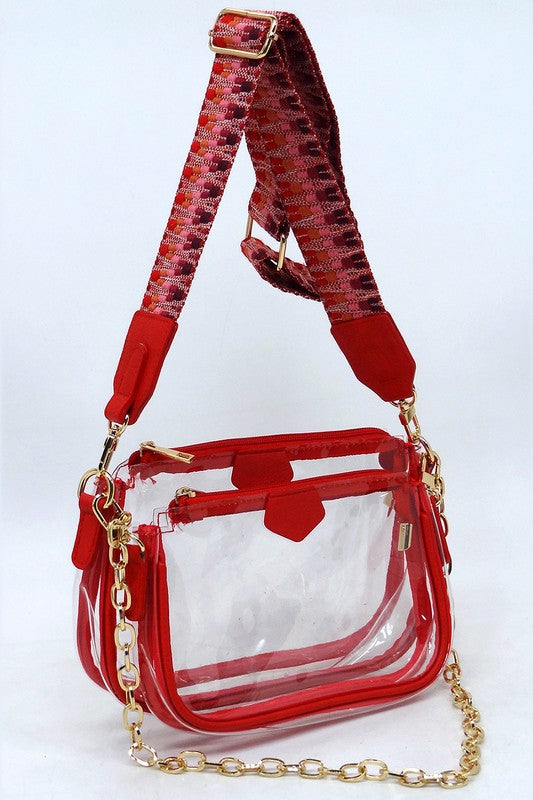 See Thru Clear 2-In-1 Crossbody Bag Guitar Strap | Modern Boutique Fashion