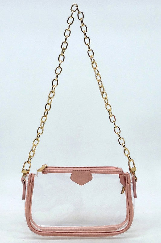 See Thru Clear 2-In-1 Crossbody Bag Guitar Strap | Modern Boutique Fashion