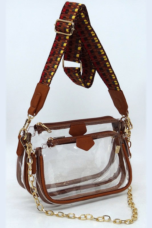 See Thru Clear 2-In-1 Crossbody Bag Guitar Strap | Modern Boutique Fashion