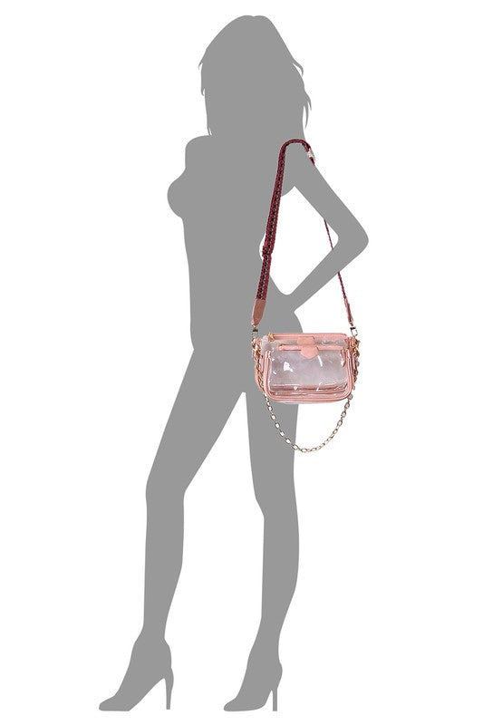 See Thru Clear 2-In-1 Crossbody Bag Guitar Strap | Modern Boutique Fashion