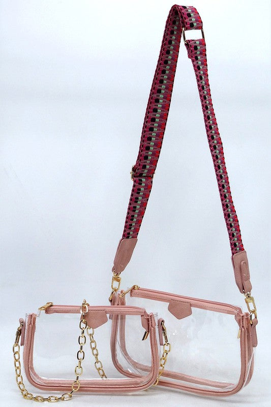 See Thru Clear 2-In-1 Crossbody Bag Guitar Strap | Modern Boutique Fashion