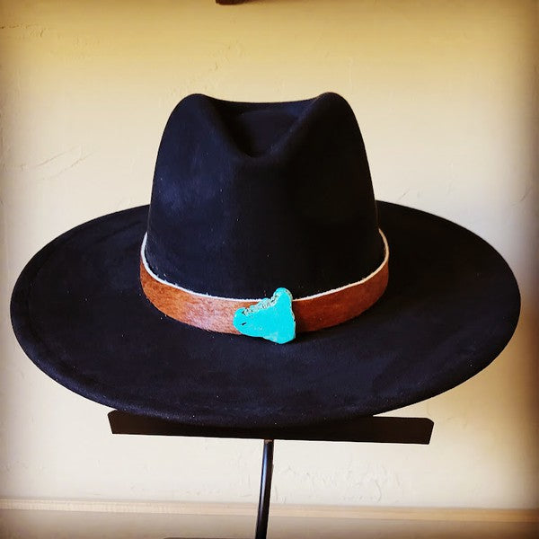 Dark Hide Leather Hat Band Only W/ Turquoise Slab | Modern Boutique Fashion