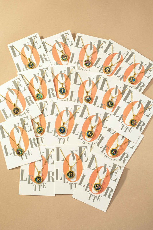 Brass Abalone Shell Inlay Initial Pendant Necklace