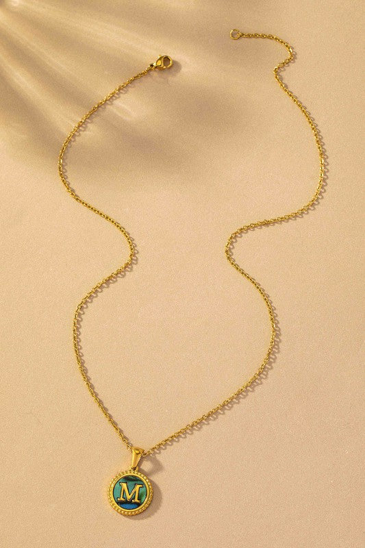 Brass Abalone Shell Inlay Initial Pendant Necklace