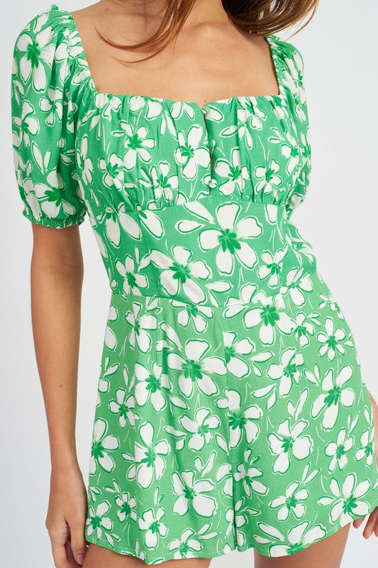 Bubble Sleeve Floral Romper With Cut Out | Modern Boutique Fashion