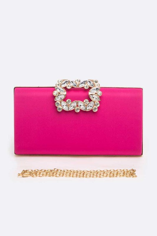 Crystal Buckle Metallic Box Clutch | Modern Boutique Fashion