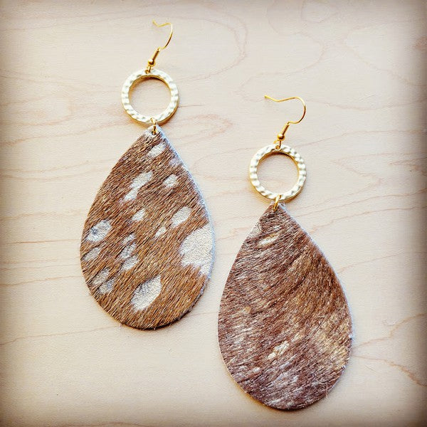 Teardrop Earrings Tan Metallic W/ Gold Hoop | Modern Boutique Fashion