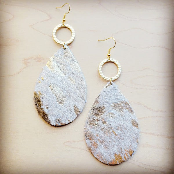 Teardrop Earrings White Metallic W/ Gold Hoop | Modern Boutique Fashion
