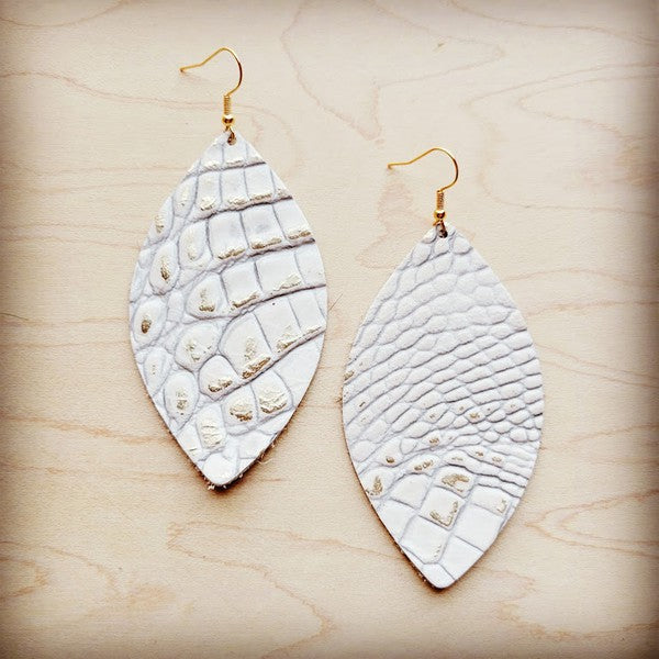 Leather Oval Earring-White And Gold Gator | Modern Boutique Fashion